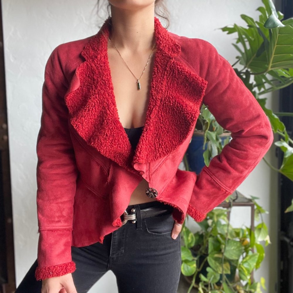 Liu Jo | Red Faux Leather Sherpa Jacket